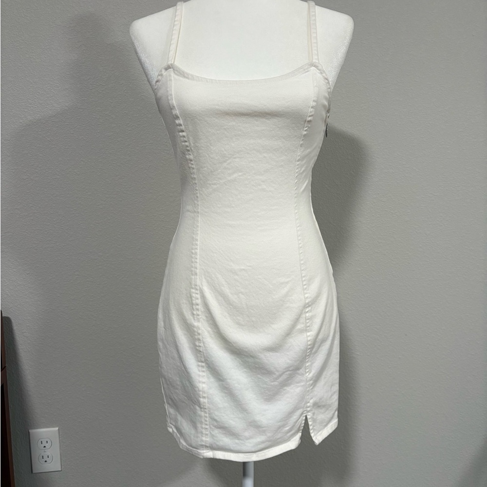 H&M Divided White Denim Square Neck Bodycon Mini Dress